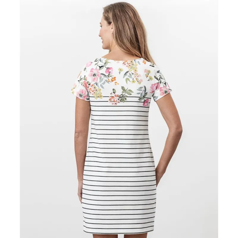 Joules Riviera Print Printed Jersey Dress - Cream Green Stripe-2